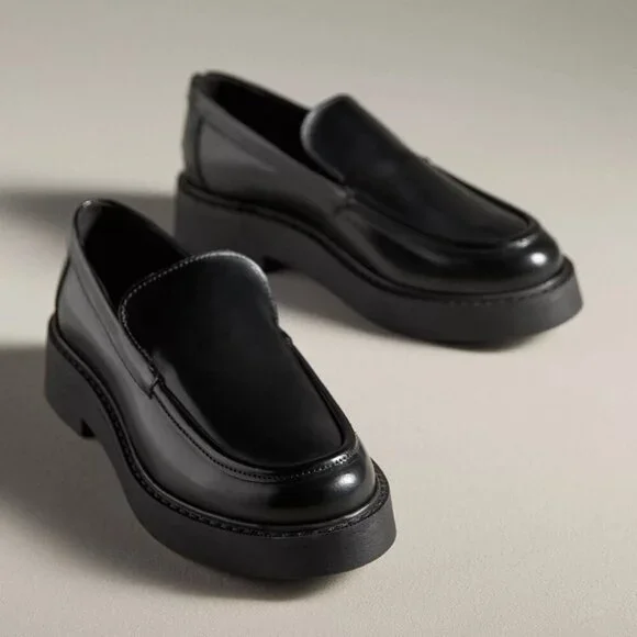Anthropologie Maeve Classic Leather Loafers Black Size 38/7-7.5
